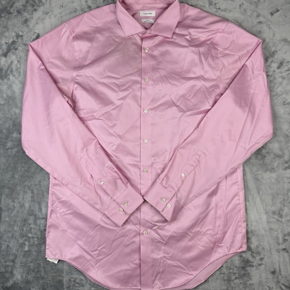 Calvin Klein Men's 16 1/2 36/37 Button Down Dress Shirt Long Sleeve Pink - Picture 2 of 7